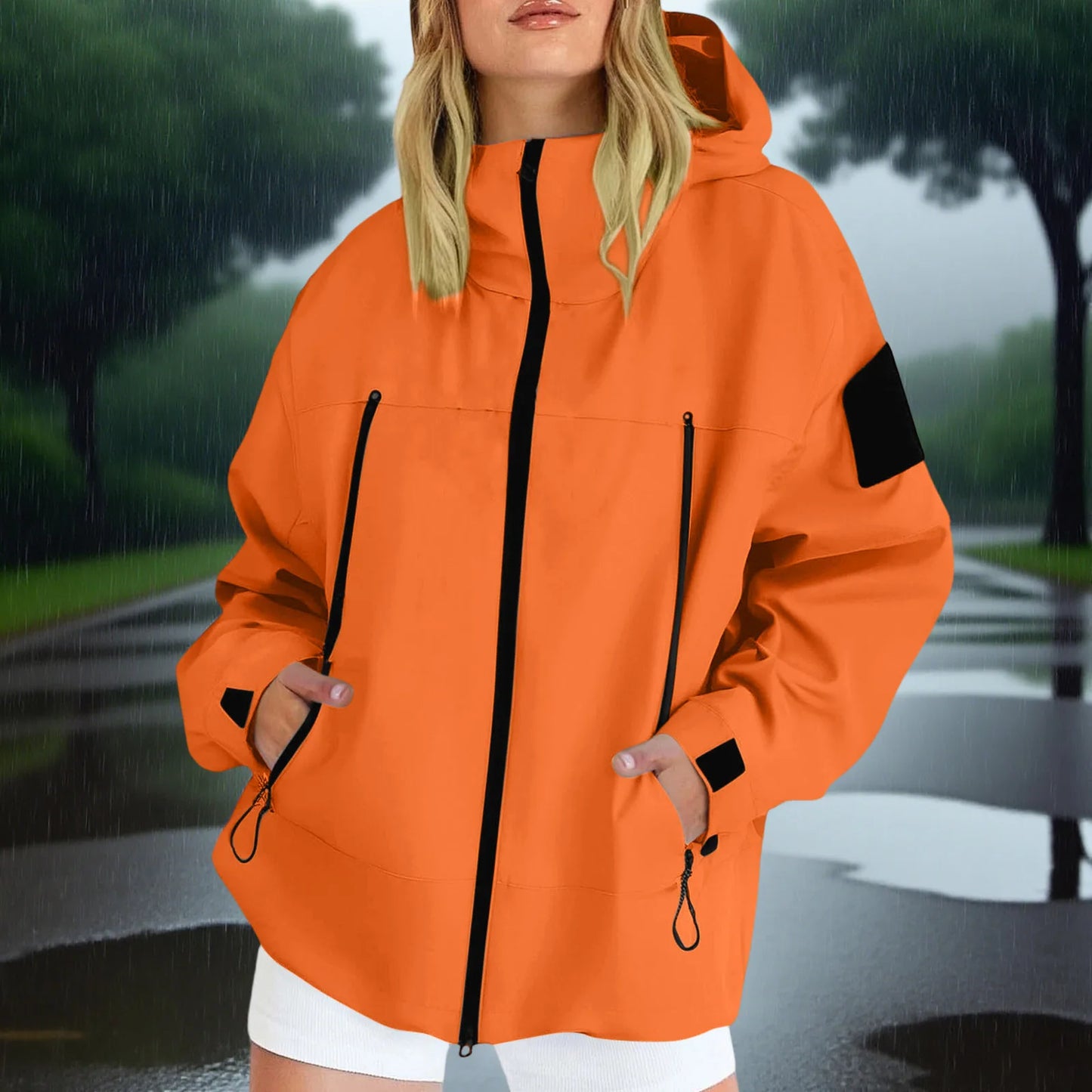 Women'S Tops Hooded Windbreaker Women'S Jacket Waterproof Coat Outdoor Travel Contrast Functional Style Solid Color Adventure