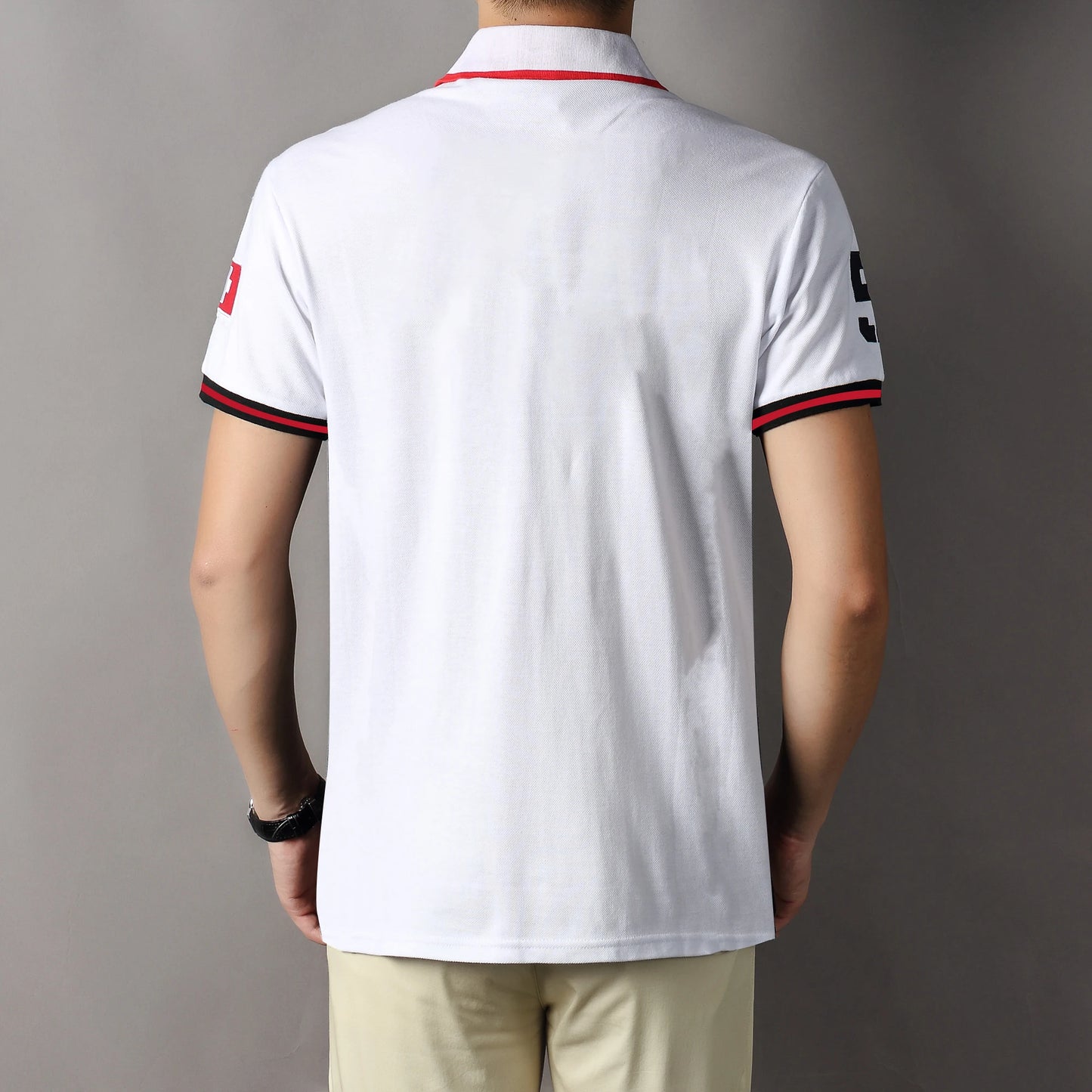New Swiss polo shirts men short sleeved polo collars fashionable casual sporty high-end pure cotton micro elastic embroidery