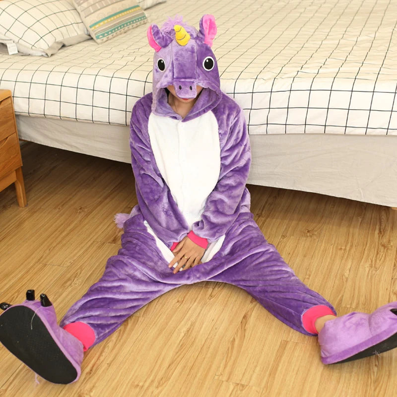 Adults Animal Pajamas Women Men Sleepwear Unisex All in One Pyjamas Animal Suits Cosplay Unicorn Garments Pijama Winter Onesies