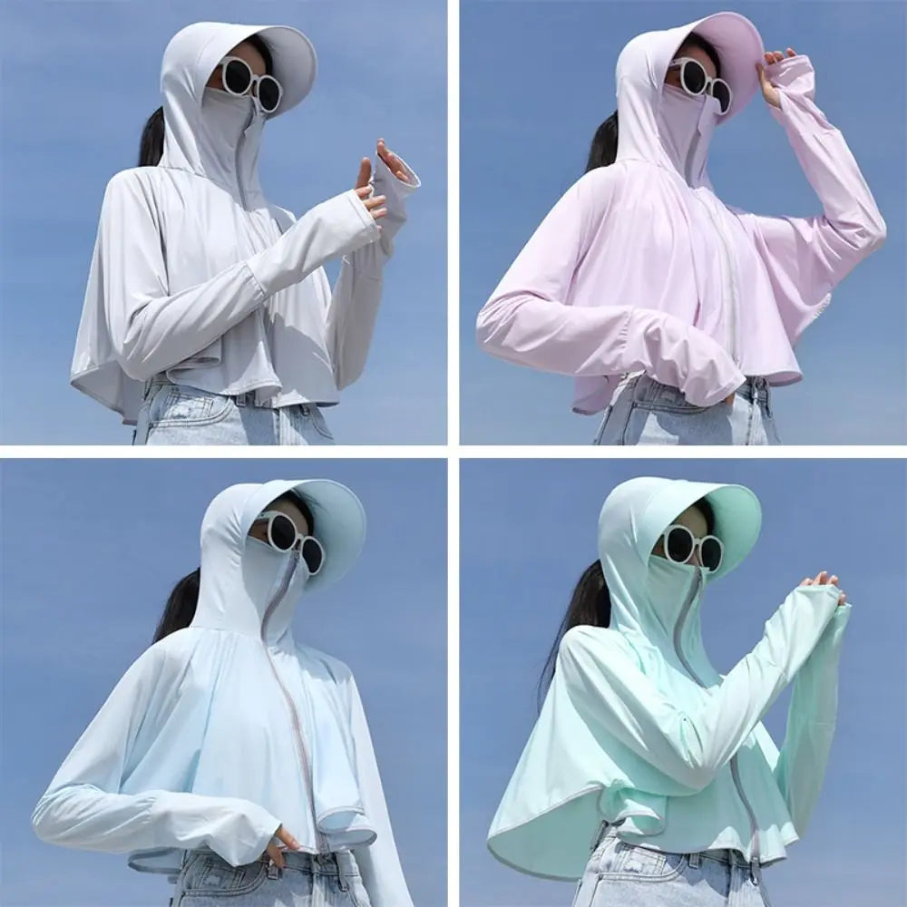 Summer women's sun protection clothing  protection long sleeve women's cloak breathable outdoor sports women's sun hat clothing
