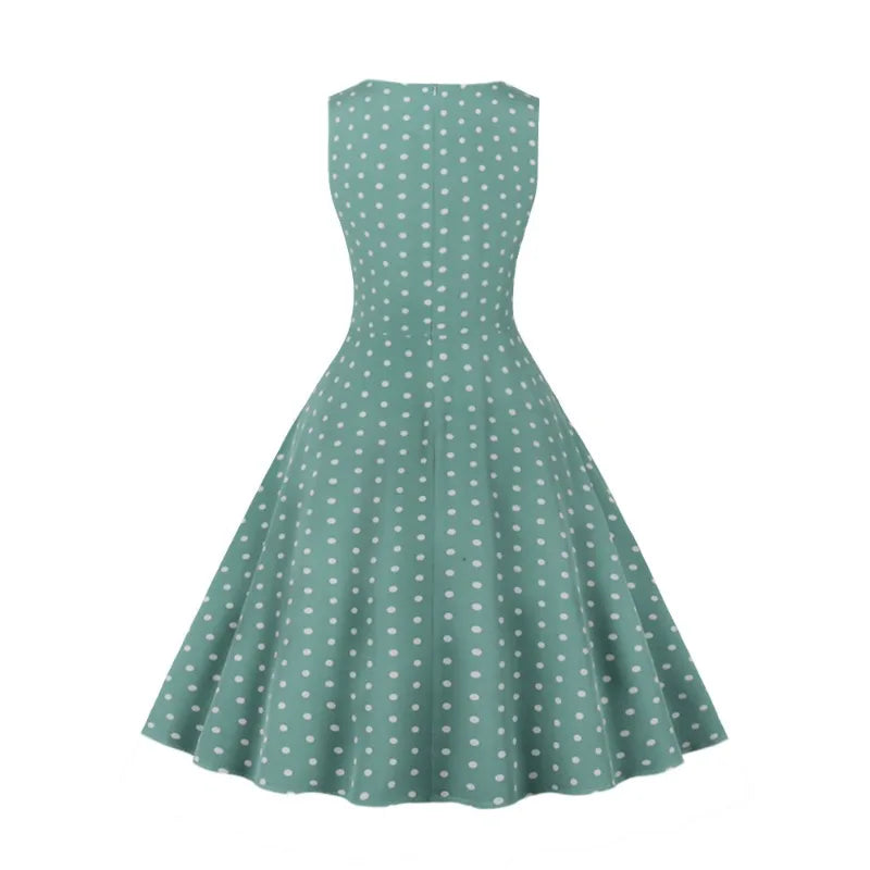 2025 New Women Party Dress Dot Print Sleeveless A Line 50s Evening Gowns Red A-line Tight Waist Prom Banquet Summer Midi Dress
