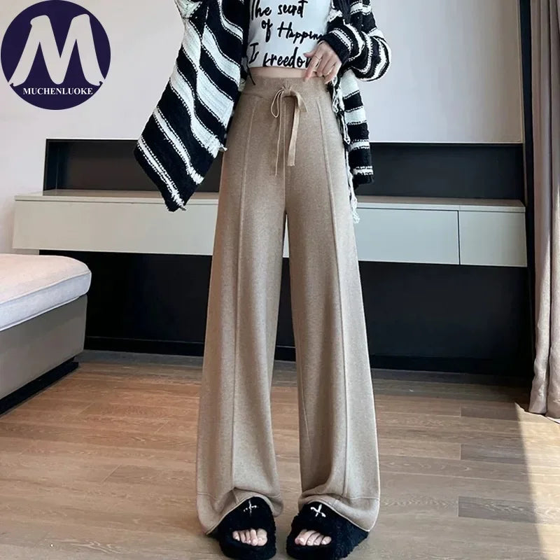 Women's Pants Autumn Winter New Versatile Thickening Keep Warm Knitted Pant Fashionable Casual Loose High Waisted Wide Leg Pants