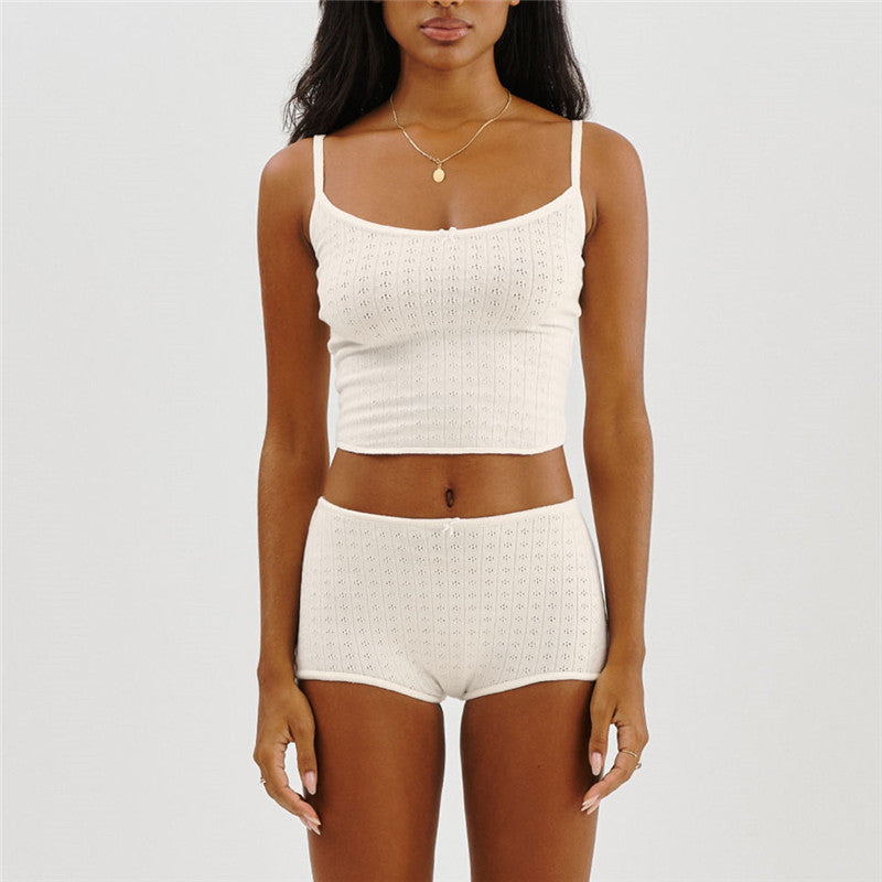 hirigin Women 2 Piece Cotton Lounge Set Long Sleeve/Spaghetti Strap Ribbed Knit Crop Top Bodycon Shorts Solid Pajama Sleepwear