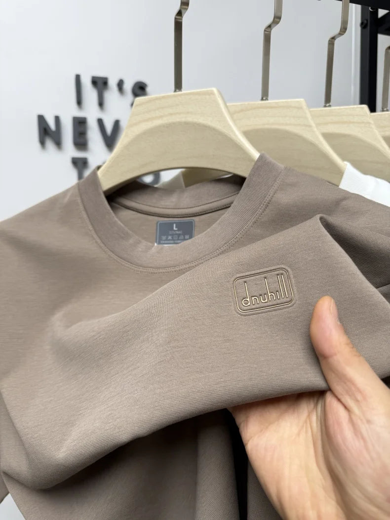 Men's short sleeved T-shirt 2025 summer hot item solid color round neck high-quality simple trendy casual base shirt for men top