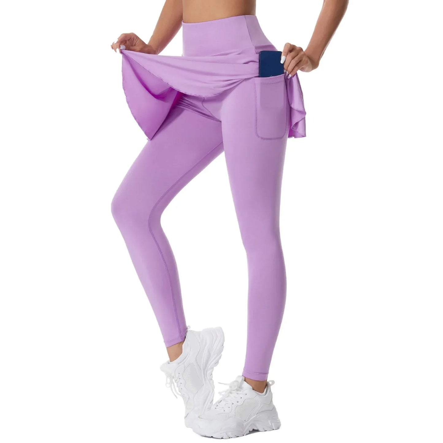 Pants Skirt Combined in One Sweatpants Women's Pocket High Waist Belly Stretch Tight Nine-point Leggings Yoga Pants