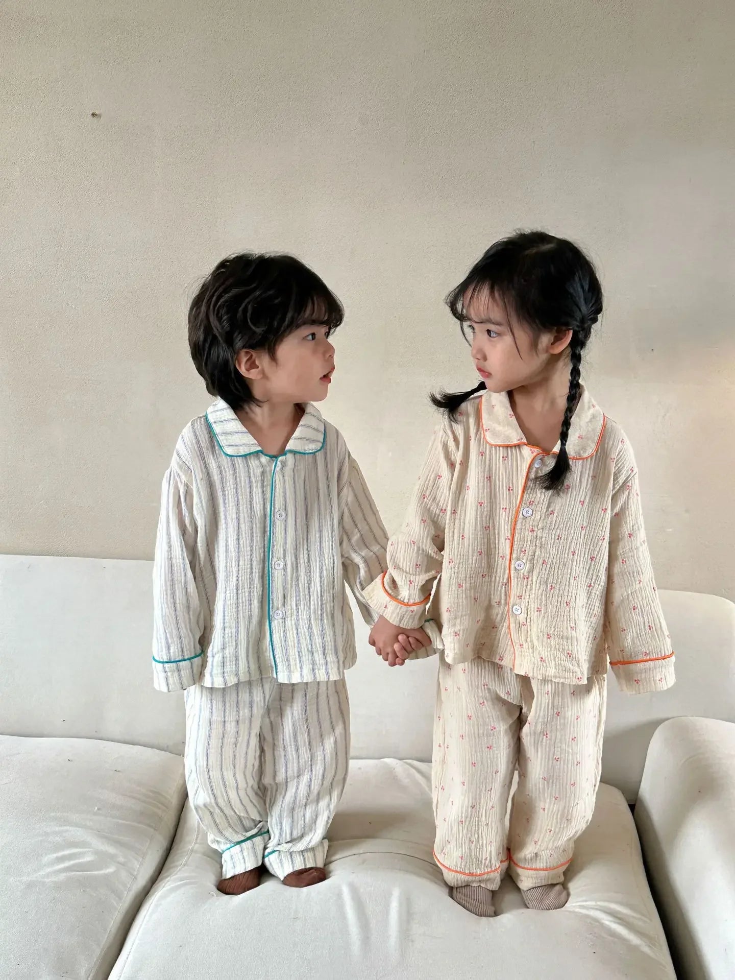 Pajama Sets New Spring Autumn Season Pure Cotton Gauze Baby Long Sleeved Girl Boys Childrens Clothing Sleepwear