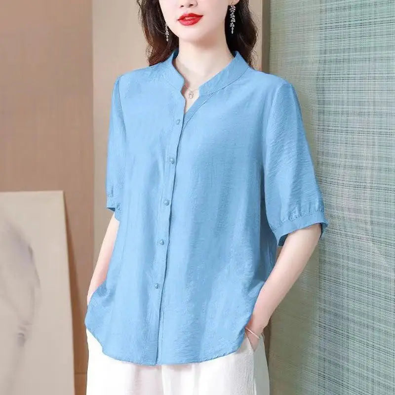 Summer 2025 Pure Cotton Shirt New Retro Top Loose New Breathable Top