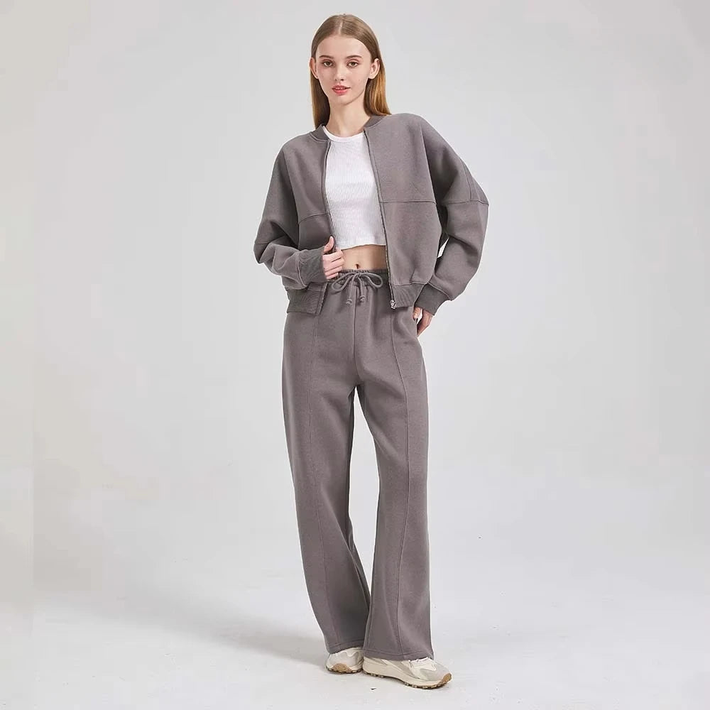 TRAFZR Cotton Zipper Cardigan Sets To Woman 2024 Tracksuit Suits Baggy Pants Sportswear Women Sweater 2 Piece Set Women Outfits