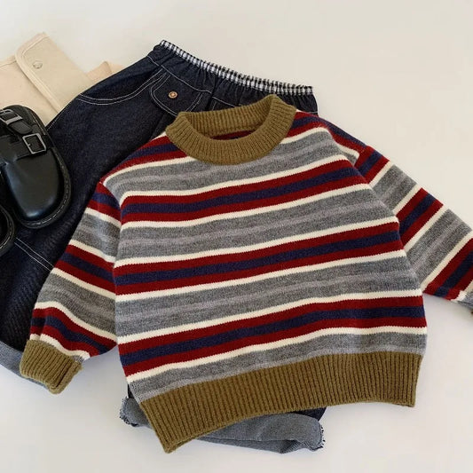 Kids Knitted Sweater 2025 Autumn Winter Wool Sweaters for Boys Striped Girls Pullovers Warm Children Cardigans Toddler Clothing