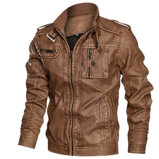 Men's Leather Clothing for Autumn and Winter. Fashionable Young Men's Stand-collar Distressed Personalized Street Leather Coat.