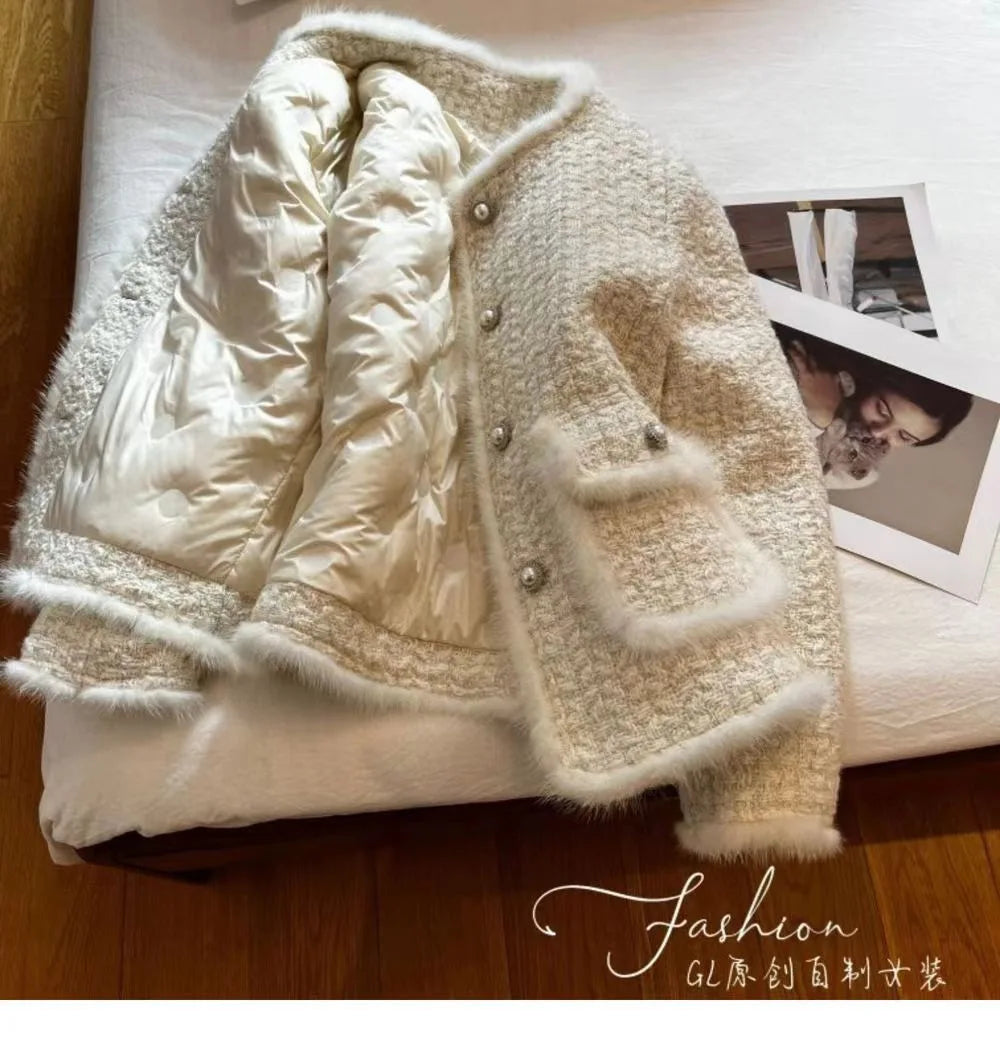 Women Coats Round Neck Full Sleeve Lamb Wool Jackets Single Breasted Slim Fit Thick Coat Open Stitch Elegant Outerwear 2024