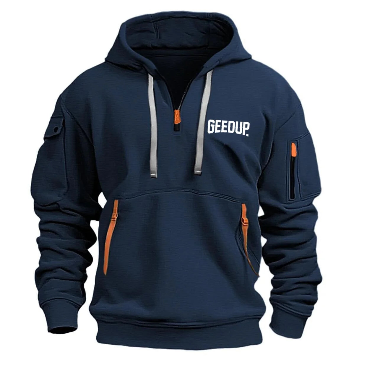 Men's fashion hoodie Spring and autumn new arm zipper multi-pocket streamer pullover men's sports casual long-sleeved hoodie