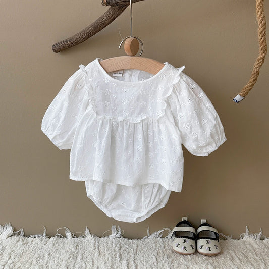 Summer Baby Clothing Sets Flower Embroidered T-shirts+Elasctic Triangle Shorts Kids Casual Clothes Suit 0-3Y
