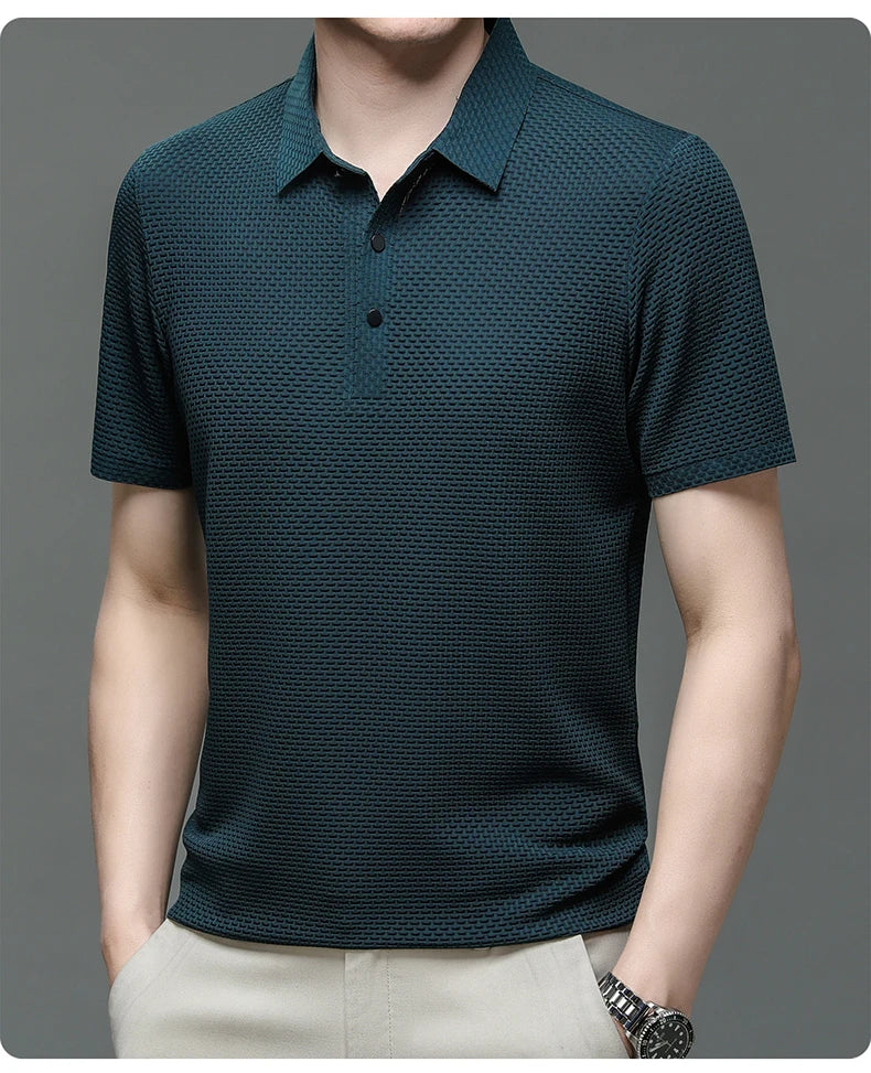 Summer Short Sleeve Polo Shirts Men Turn-Down Collar Anti-Wrinkle Solid Polos Tops Breathable Male Business Casual Tees Tshirts