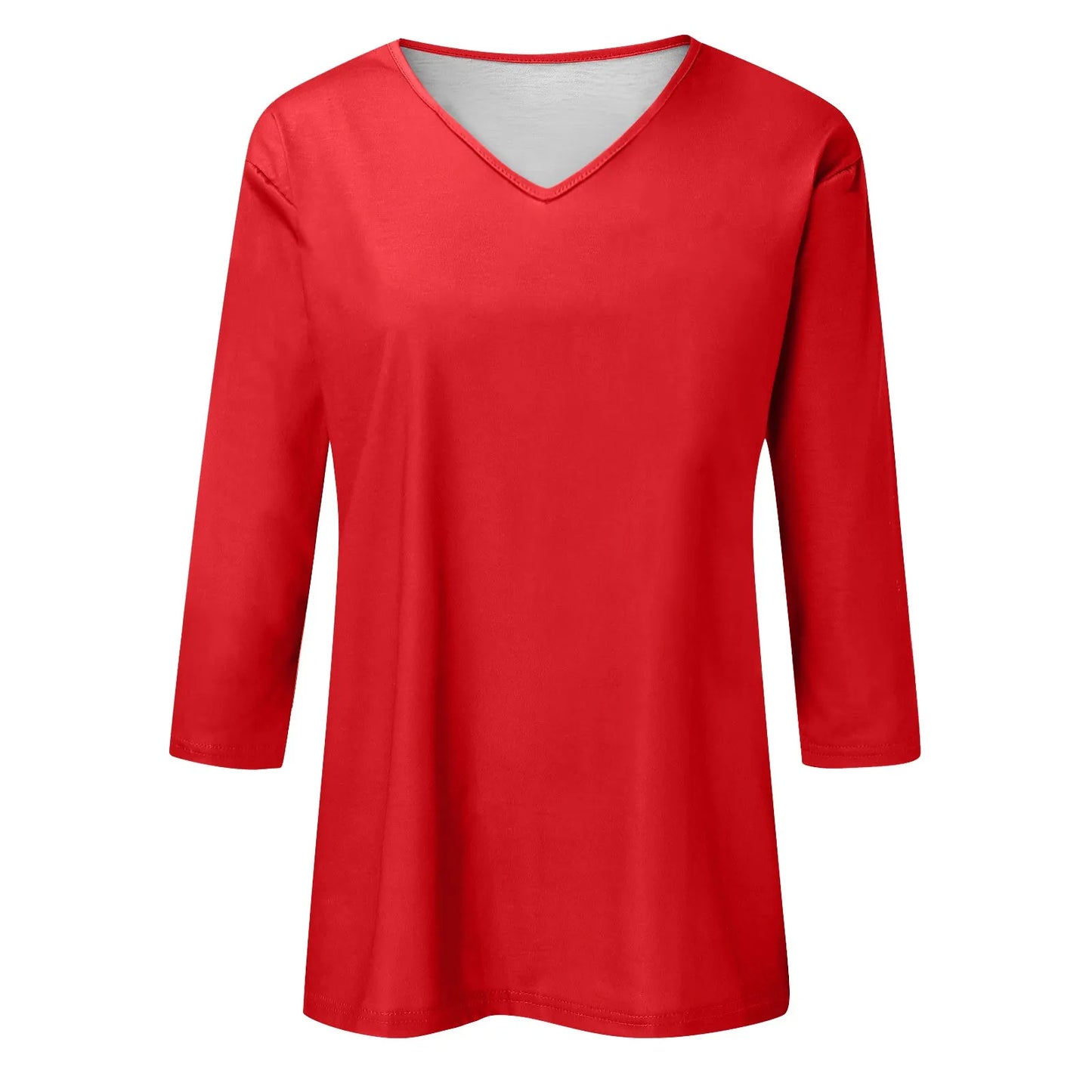 Women's T-Shirt Fashion Casual Everyday Versatile V-Neck 3/4 Length Sleeve Tops Solid Color Printed T-Shirt Top