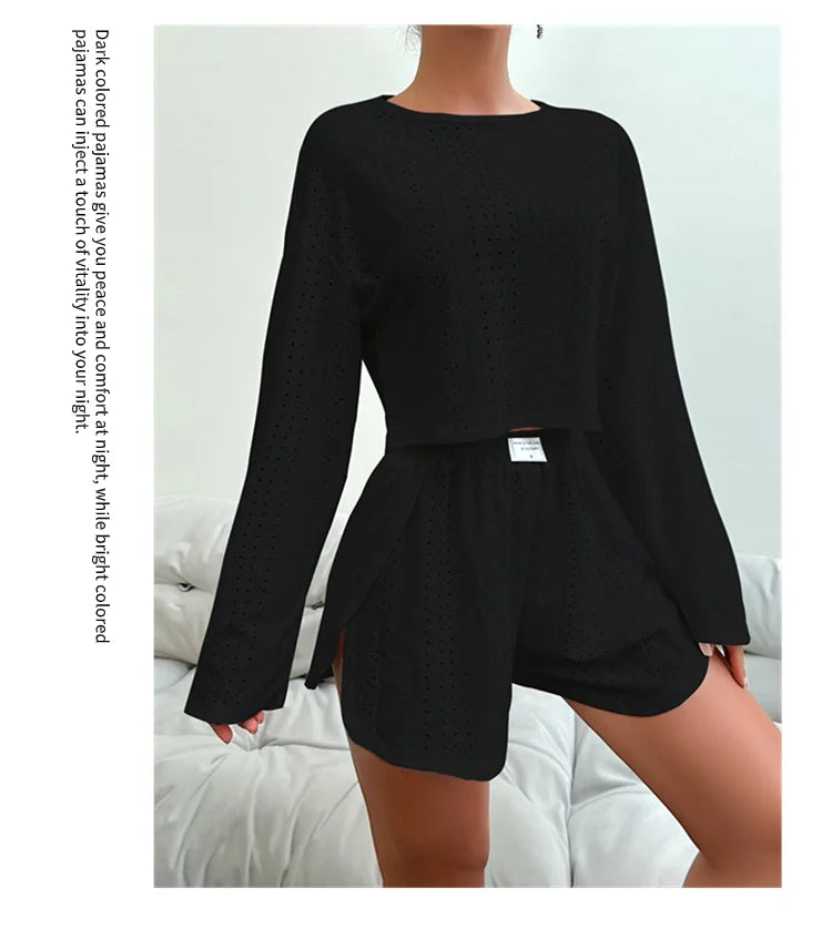 Women's Pajamas Set Sleepwear Loungewear Autumn Soft Comfortable Long Sleeve Tops With Shorts Pyjama Femme Home Clothes 2 Piece