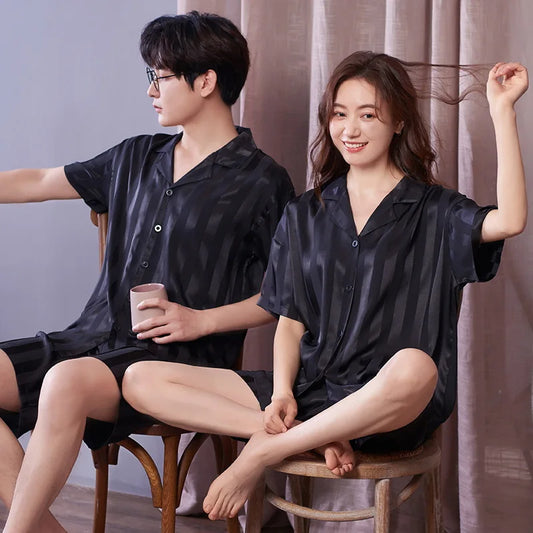 Pajamas Sets for Women Men Sexy Sleepwear Silk Women Pijama Sets Long Sleeve Cardigan Set Female Ice Silk Pyjamas Home Clothing