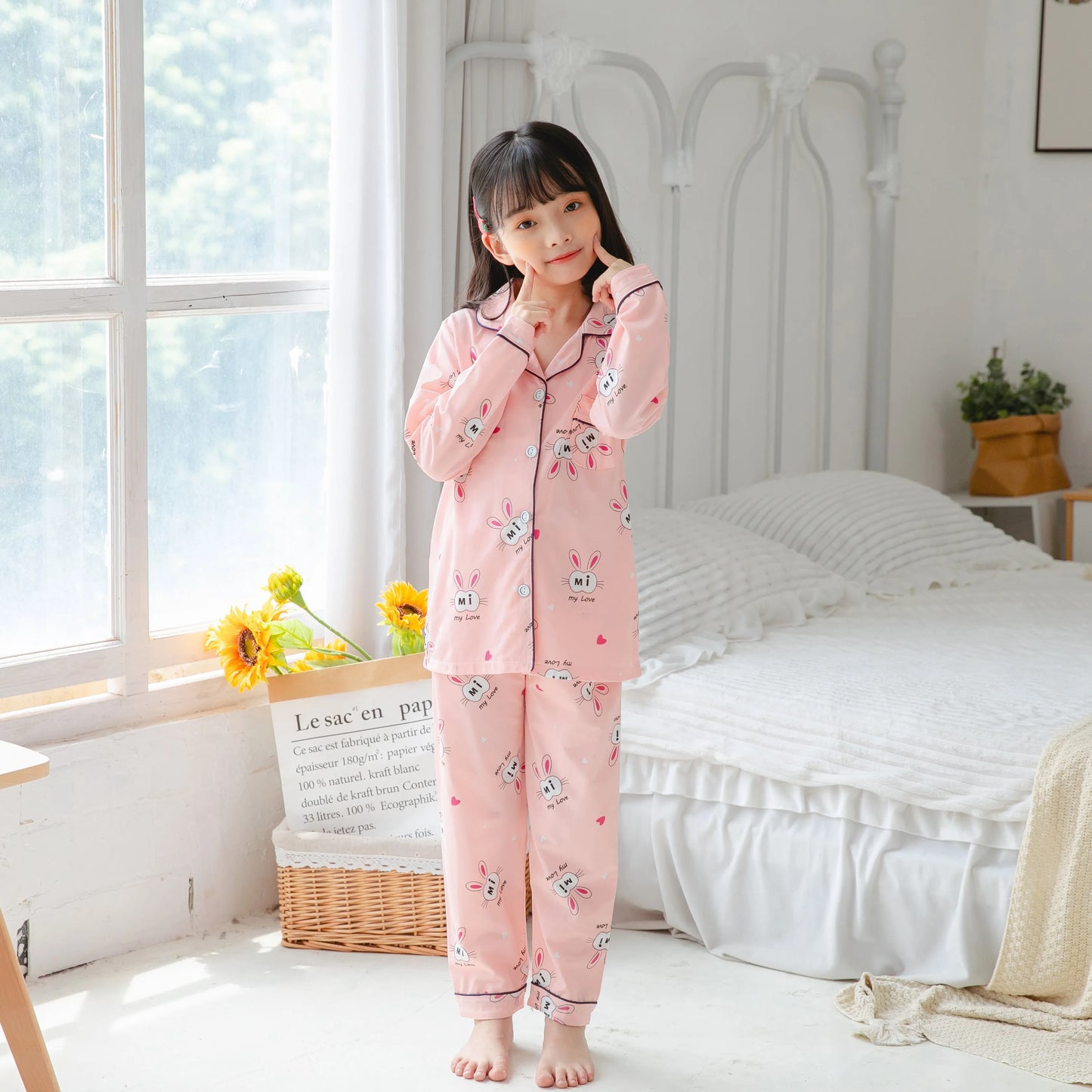 Girls Pajamas Sets 2 to 3 4 5 6 7 8 9 10 11 12 Years Long Sleeve Kids Pijamas Rabbit Print Toddler Girl Pyjama Spring Autumn Pjs