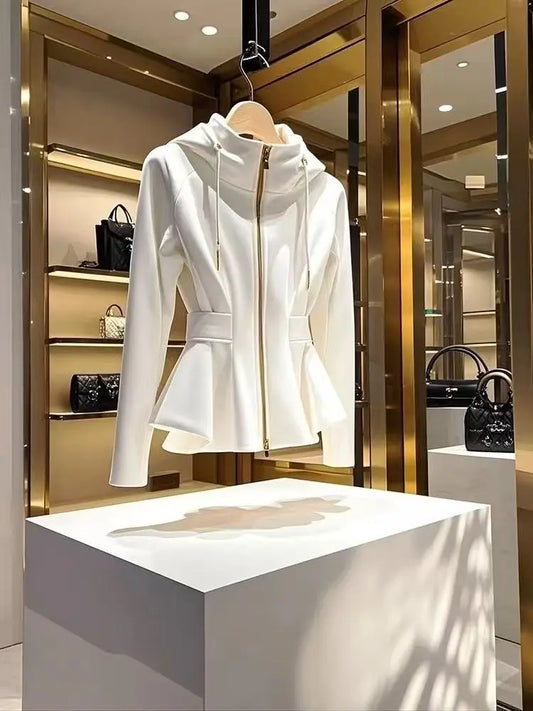 Fashion White Hooded Coat Women Spring Autumn 2025 New Luxury Unique Casual Korean Jacket Hoodie Sweatshirt Clothing