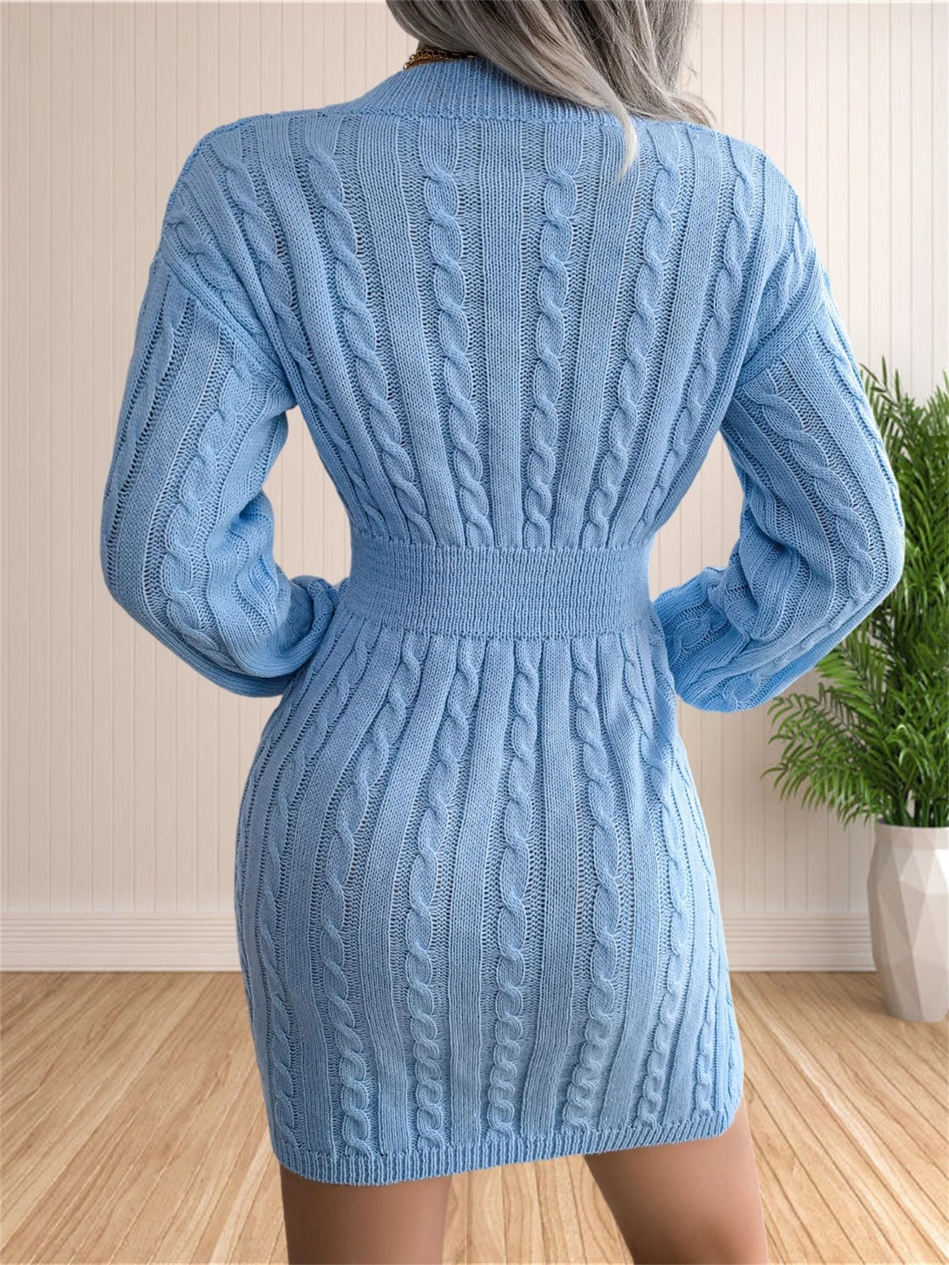 Women Sweater Dresses Cocktail V Neck Knitted Dress Sweater Sheath Dress