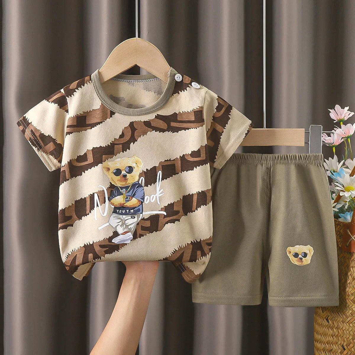 Summer Boys Girls Clothes Set T-shirt+pants 2pcs Children's Clothing Fashion pink Baby OutSet Newborn Baby Suit