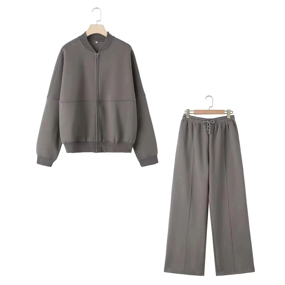 TRAFZR Cotton Zipper Cardigan Sets To Woman 2024 Tracksuit Suits Baggy Pants Sportswear Women Sweater 2 Piece Set Women Outfits