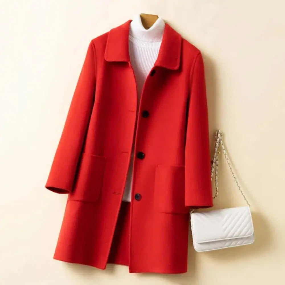 2024 women woolen coat Autumn Winter Women Solid Color Jackets Woolen Blends Coats Female Korean Elegant Retro Apricot Outerwear