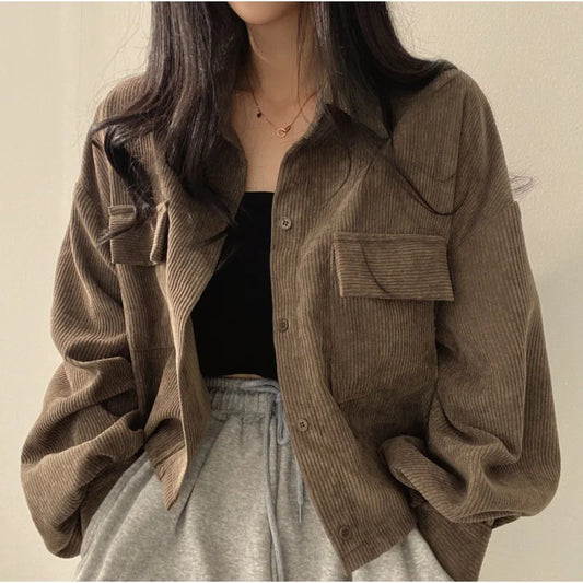 Women Coats Jackets Turn Down Collar Casual Loose Full Sleeve Coat Y2k Streetwear Jacket Work Outerwear Autumn Winter 2025