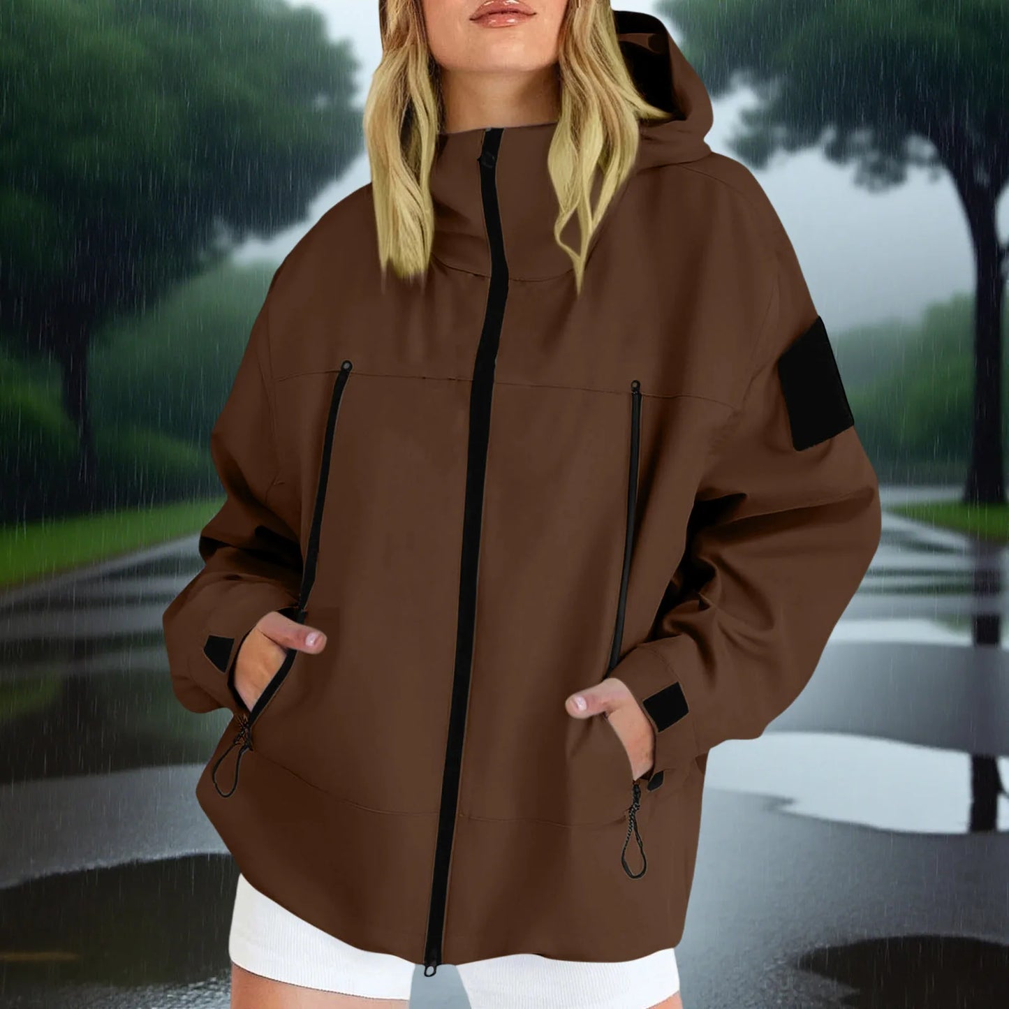 Women'S Tops Hooded Windbreaker Women'S Jacket Waterproof Coat Outdoor Travel Contrast Functional Style Solid Color Adventure