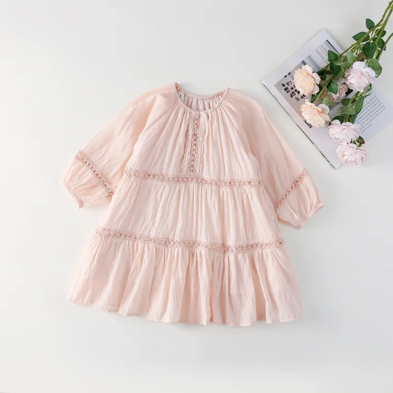 Girls Dress 2025 Spring New Elegant Lace Dress Sweet Girls Long Dress Ruffle Kids Dress For Girls