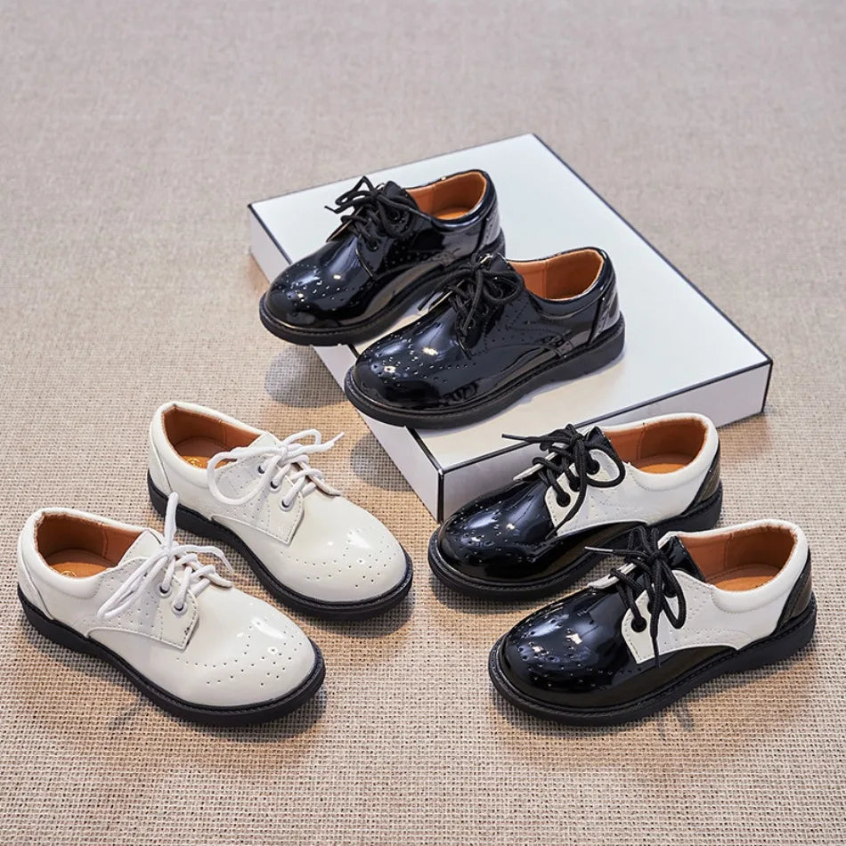 Kid Shoes For Boys PU Leather Shoes For Kids Wedding School Show Dress Flats Light Classic Black Children Loafer Moccasins HSD09