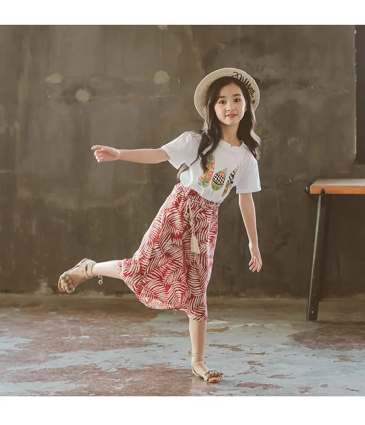 Summer 2025 Baby Girls Clothes Sets Outfits Kids Clothes Short Sleeve+Pants Children Clothing Set 6 10 11 12Y Kids Clothes Girls