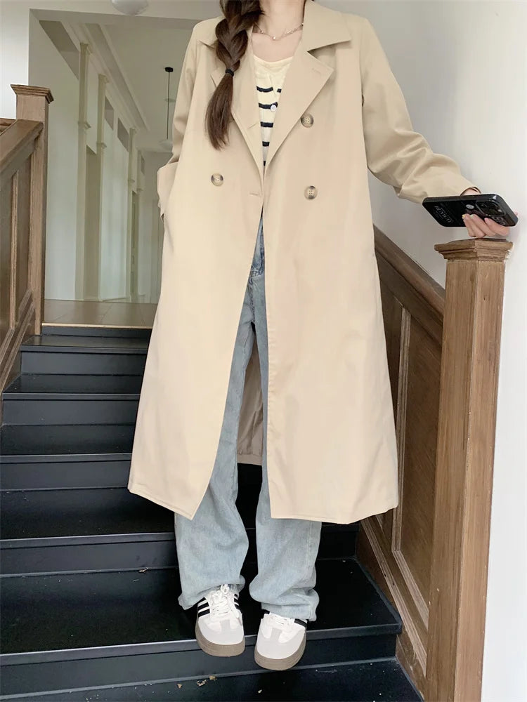 2025 Women's Coat Plus Size Mid-Length Jacket British Style Fashionable Temperament Spring Autumn Arrival Windbreaker Outerwear