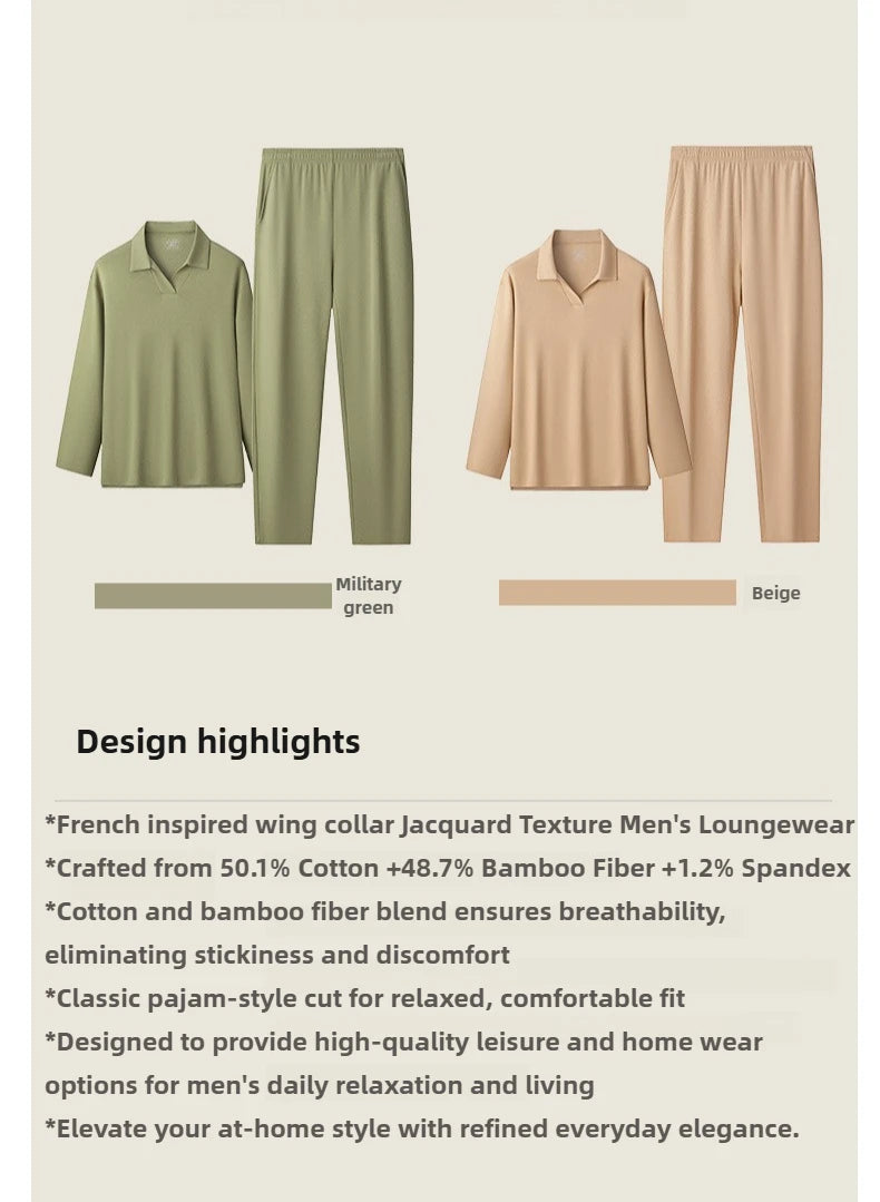 Men Pajama Sets Winter Luxury Jacquard Loungewear Long Sleeve Nightwear Bamboo Fiber Sleepwear Home Street Men Pijamas