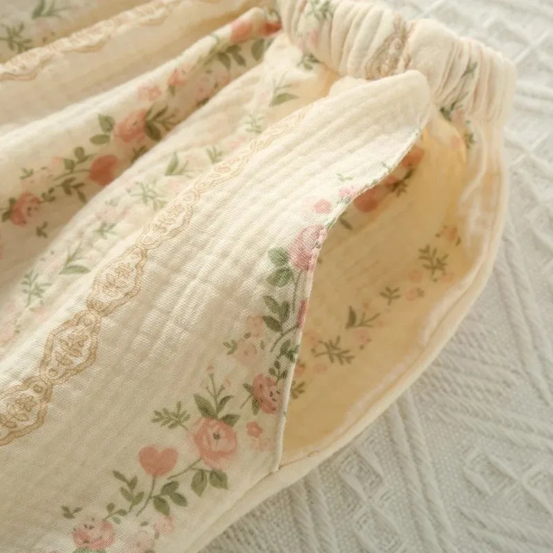100% Cotton Women's Pajama Set Woman 2 Pieces Spaghetti Strap Sleepwear Women Floral Print Pajama  Strap