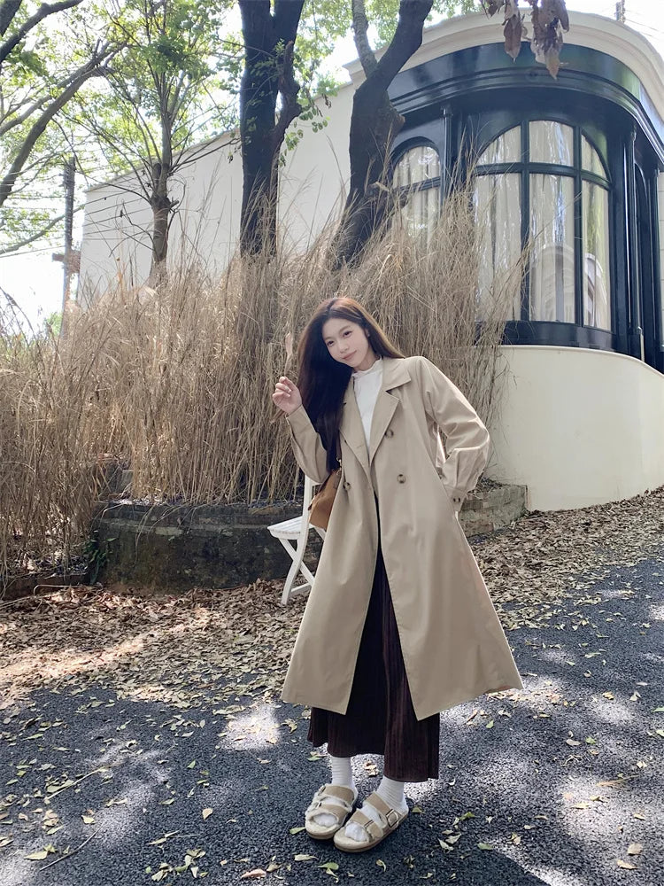 2025 Women's Coat Plus Size Mid-Length Jacket British Style Fashionable Temperament Spring Autumn Arrival Windbreaker Outerwear