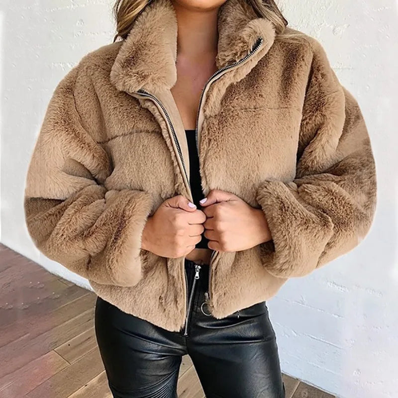 Autumn Winter Coat For Women 2025 New Elegant Teddy Bear Warm Thicken Fleece Faux Fur Coats Jacket Women Long Sleeve Outwear