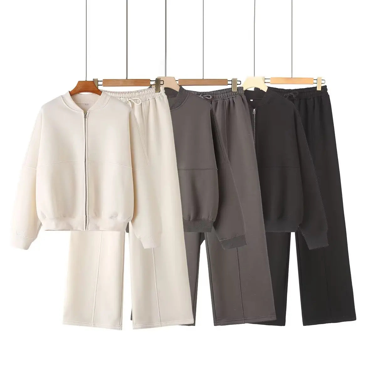 TRAFZR Cotton Zipper Cardigan Sets To Woman 2024 Tracksuit Suits Baggy Pants Sportswear Women Sweater 2 Piece Set Women Outfits