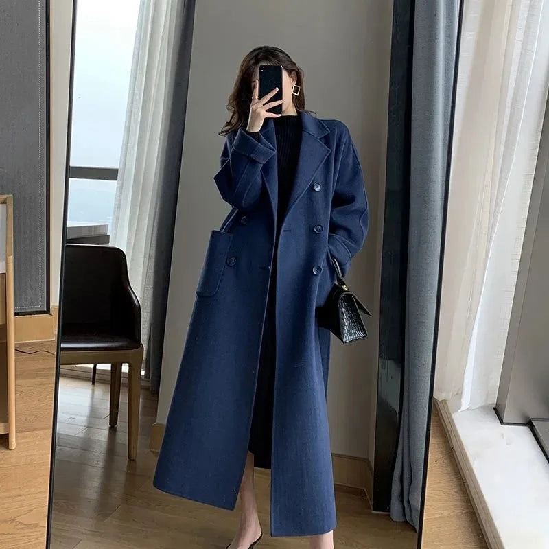 Women‘s Coat Winter Korean Fashion Long Coated Thickened Woolen Winter Coat for Women Black Coat Harajuku