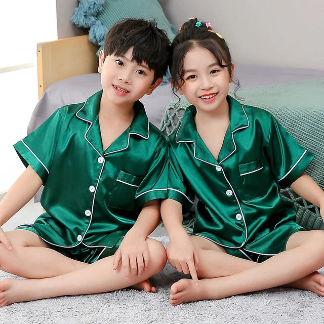 Pink Pajama Sets Short Sleeve T-Shirt Tops With Shorts Toddler Baby Sleeping Clothes Pijamas Sleepwear Boys Girls Kids Pyjamas