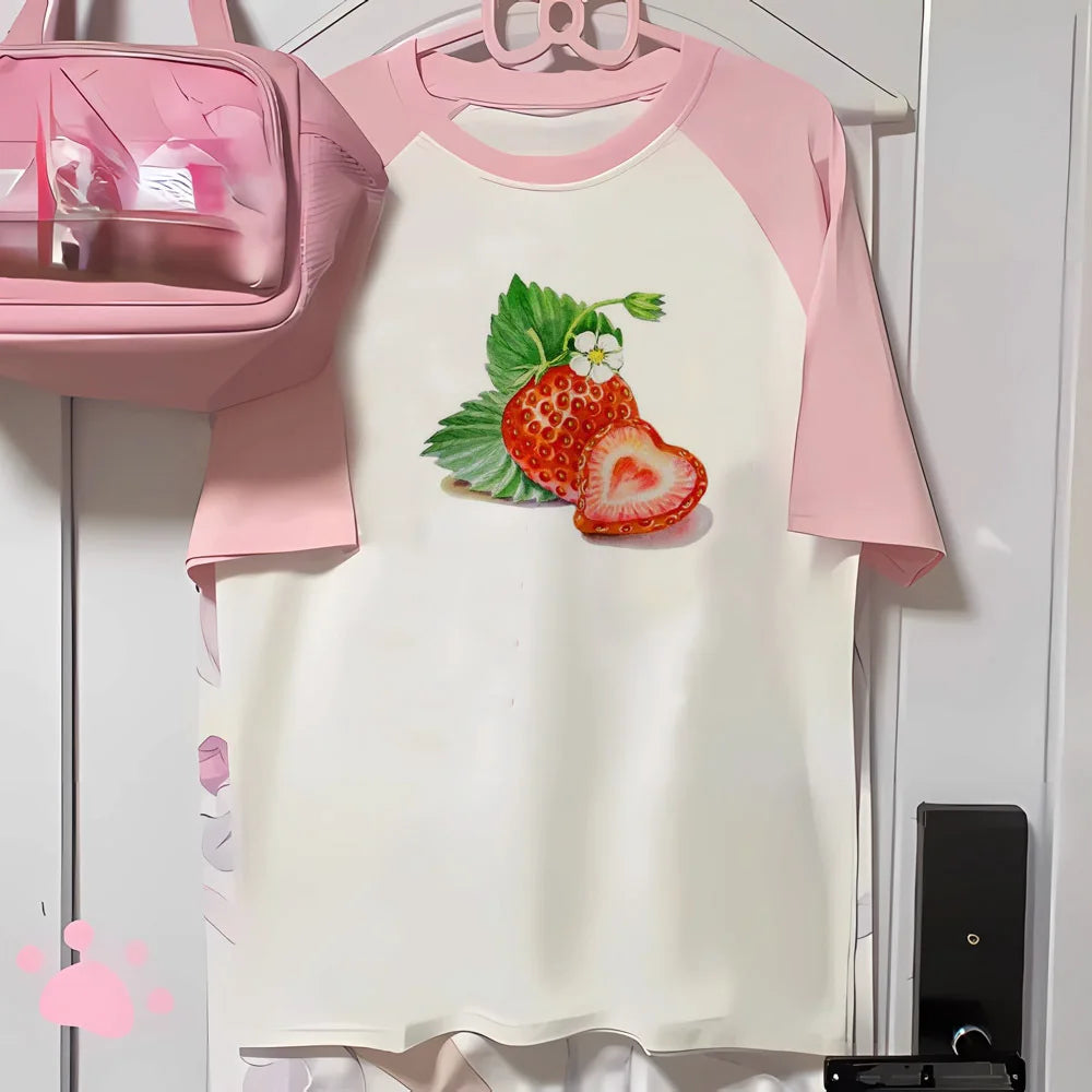 Strawberry t-shirts women printed design active wear casual wear tshirt female 2000s comic clothes