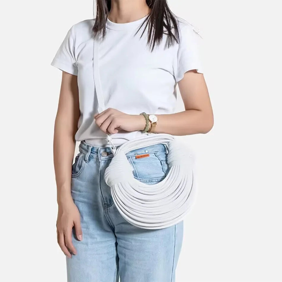 Handbags for Women  Gold Luxury Designer Brand Handwoven Noodle Bags Rope Knotted Pulled Hobo Silver Evening Clutch Chic