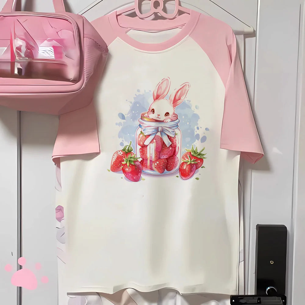Strawberry t-shirts women printed design active wear casual wear tshirt female 2000s comic clothes