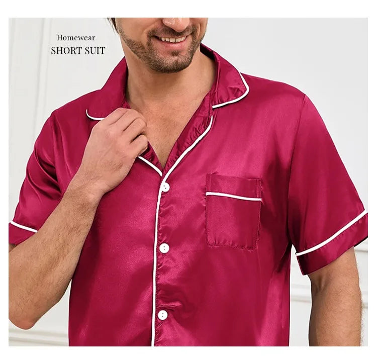 Men's Pajamas Set For Summer Short Sleeve Pocket Button Down Shirt & Shorts Pyjama Loungewear Set Sleepwear Pijama Home Clothing