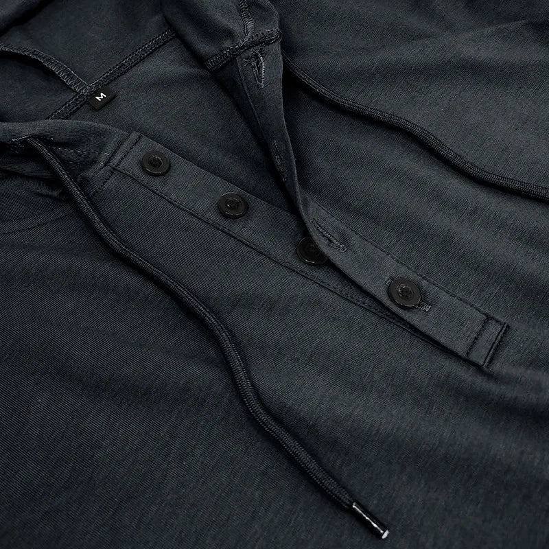 Men's Short-sleeved T-shirts for Sports and Fitness American-style Henley Shirt Hooded Top