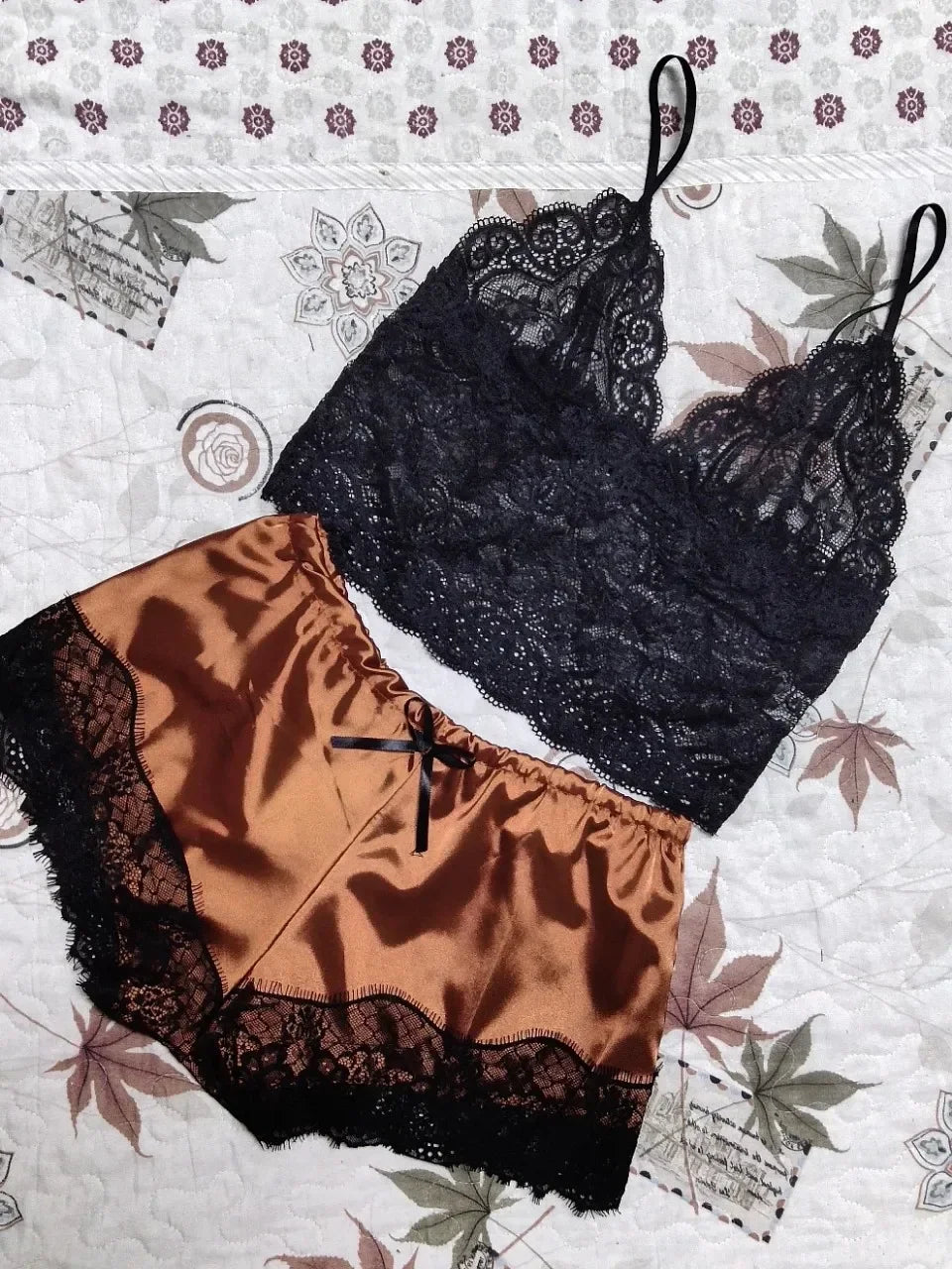 Pajama Sets Women Lace Silk Sleepwear Sexy Lingerie Crop Tops and Shorts Babydoll Nightwear Loungewear Pijamas