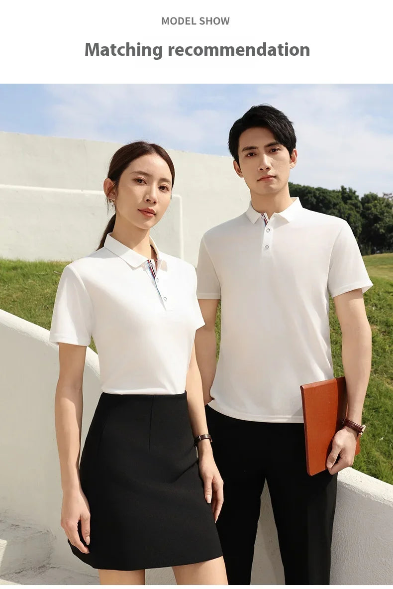 Men's and Women's Polo Shirts Summer New Work Lapel T-shirts Business High-quality UV Protection Brand Short Sleeves