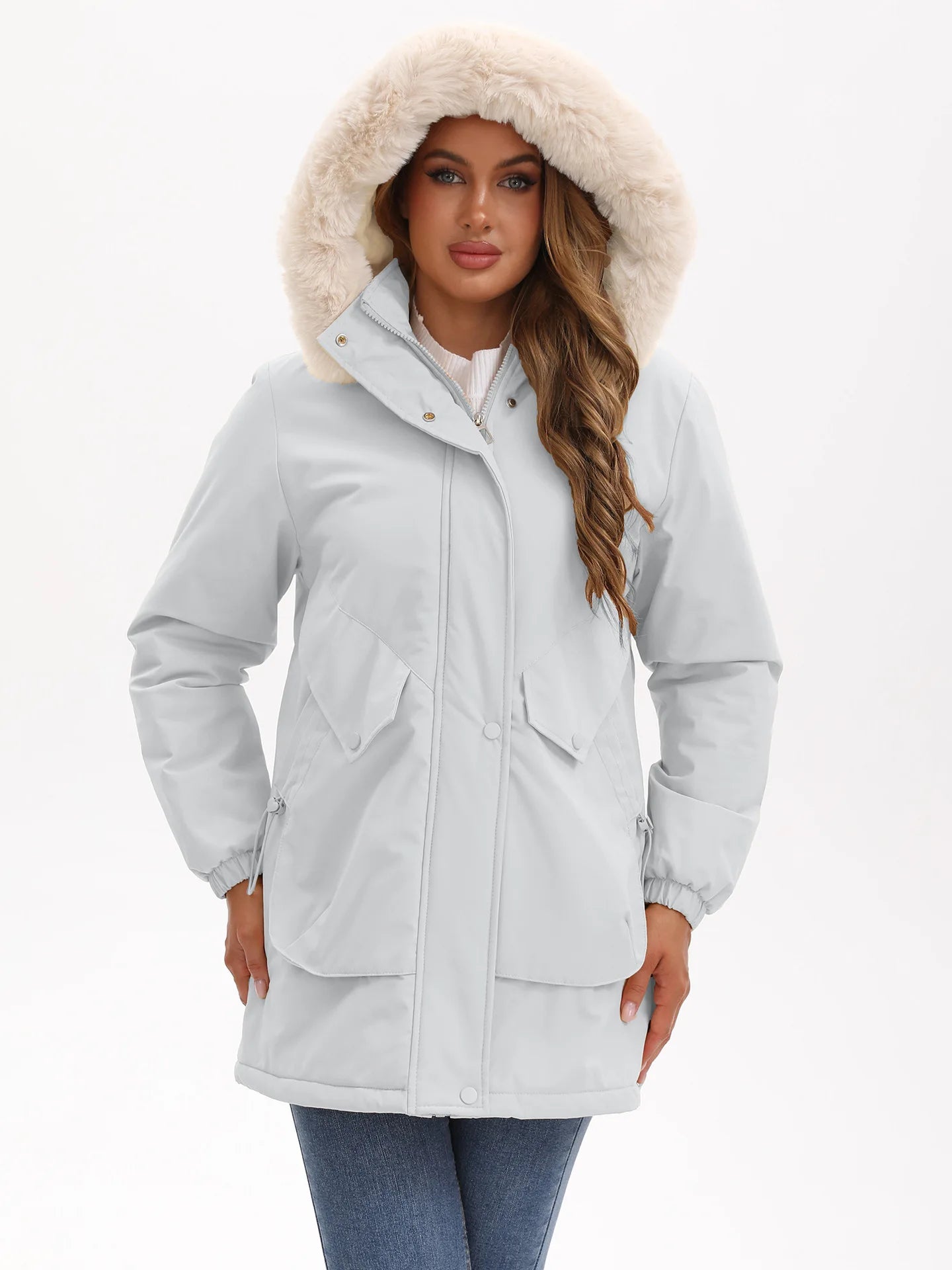 Cotton Coat Women 2025 Winter Mid-length Parka Plus Velvet Korean Style Large Fur Collar Plus Velvet Coat