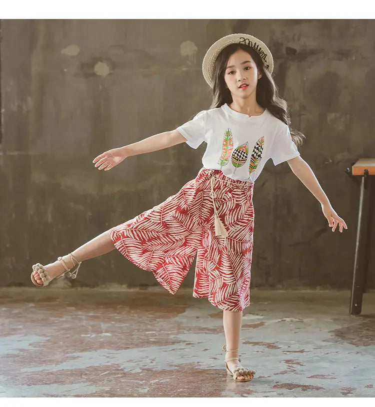 Summer 2025 Baby Girls Clothes Sets Outfits Kids Clothes Short Sleeve+Pants Children Clothing Set 6 10 11 12Y Kids Clothes Girls