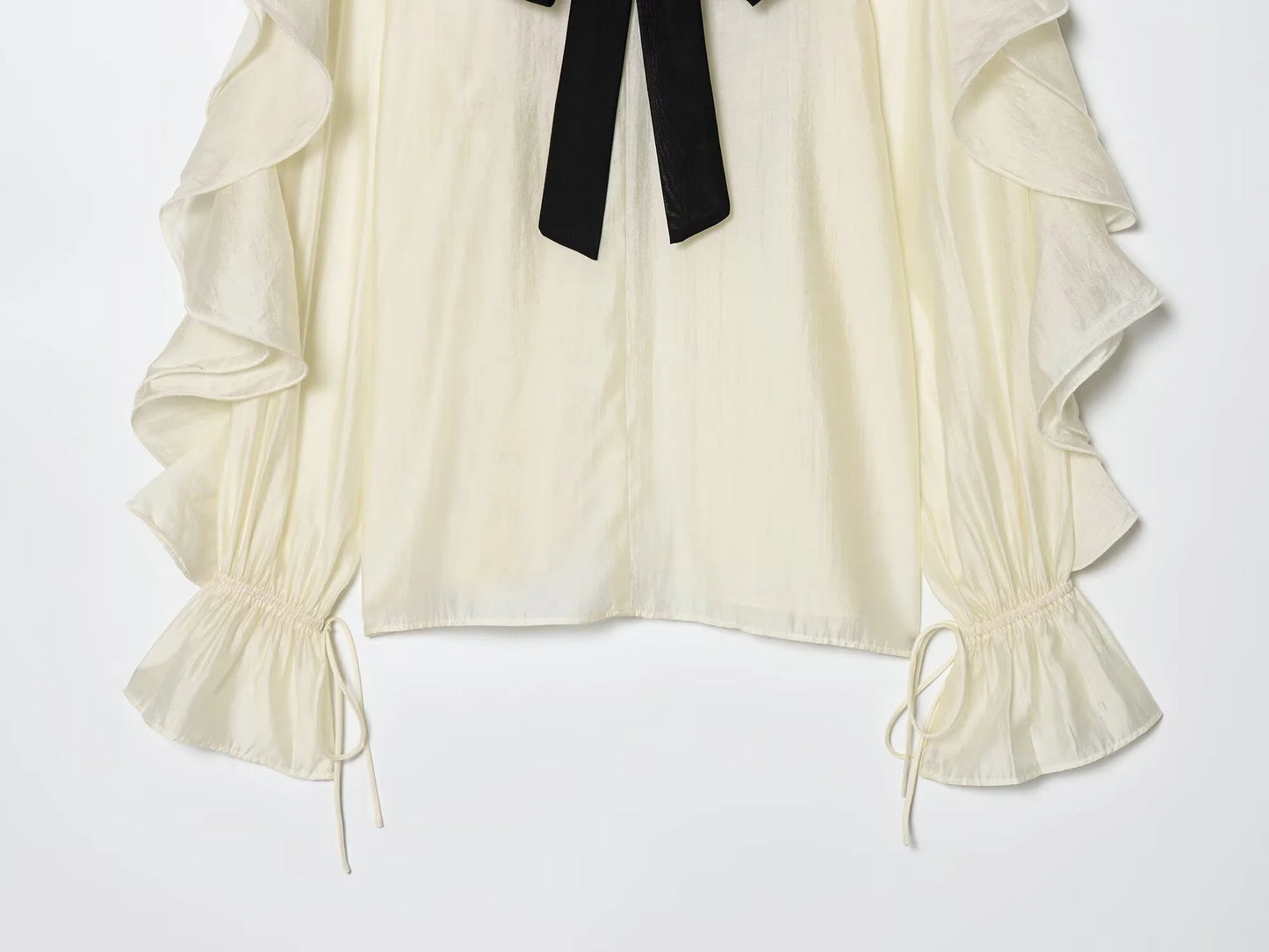 Summer 2025 new women's clothing with European and American style temperament contrasting color ribbon ruffle edge cover shirt